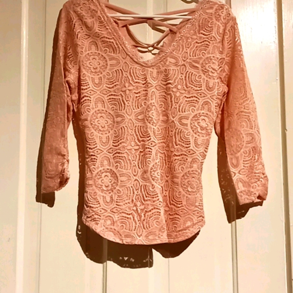 3/4 sleeve top with criss-cross back detail